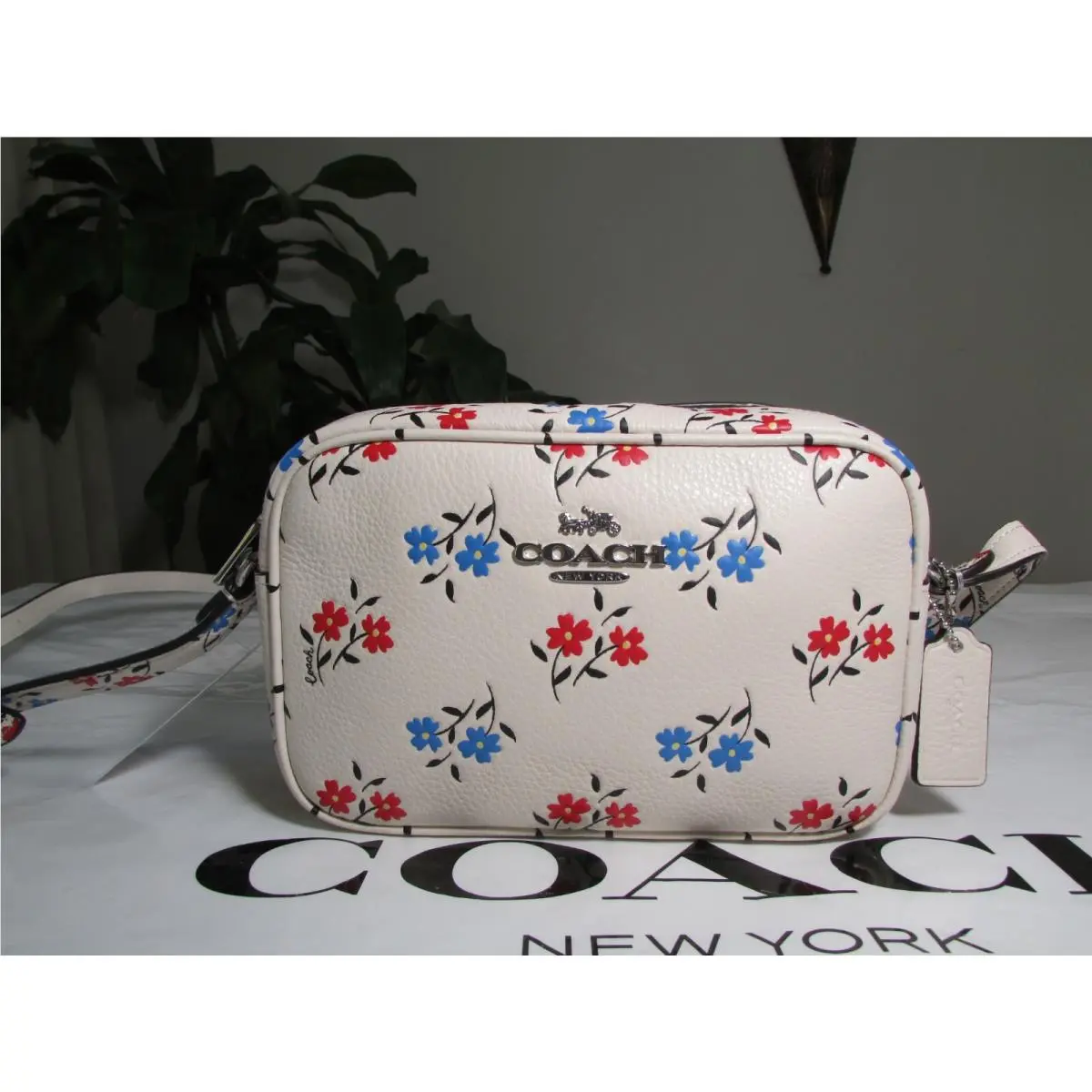 Coach Leather Mini Jamie Camera Bag with Floral Print CT862 Chalk Multi