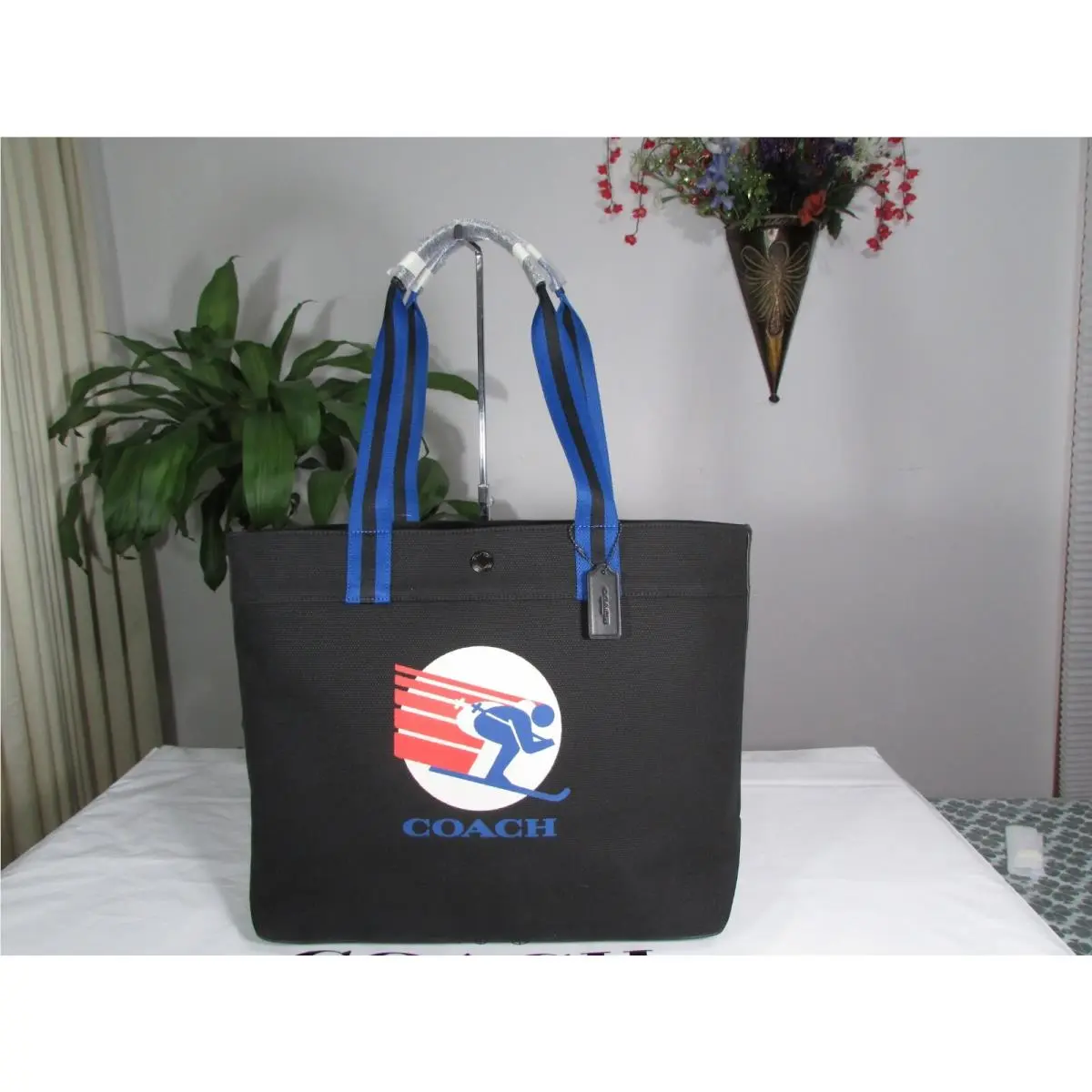 Coach Canvas Tote 38 with Ski Speed Graphic Tote CE570 Black Multi