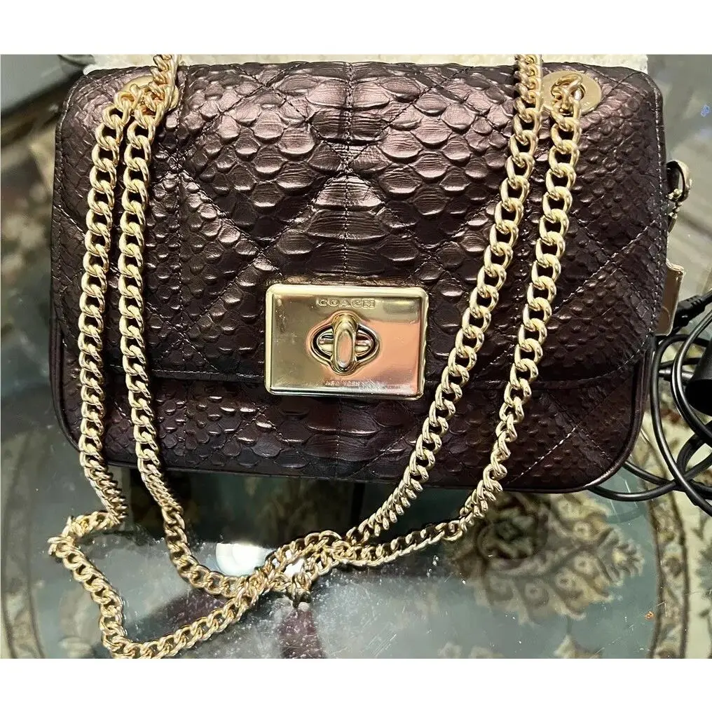 Coach Cassidy Snake Embossed Crossbody Chain Quilt Bag F38340 Oxblood/gold