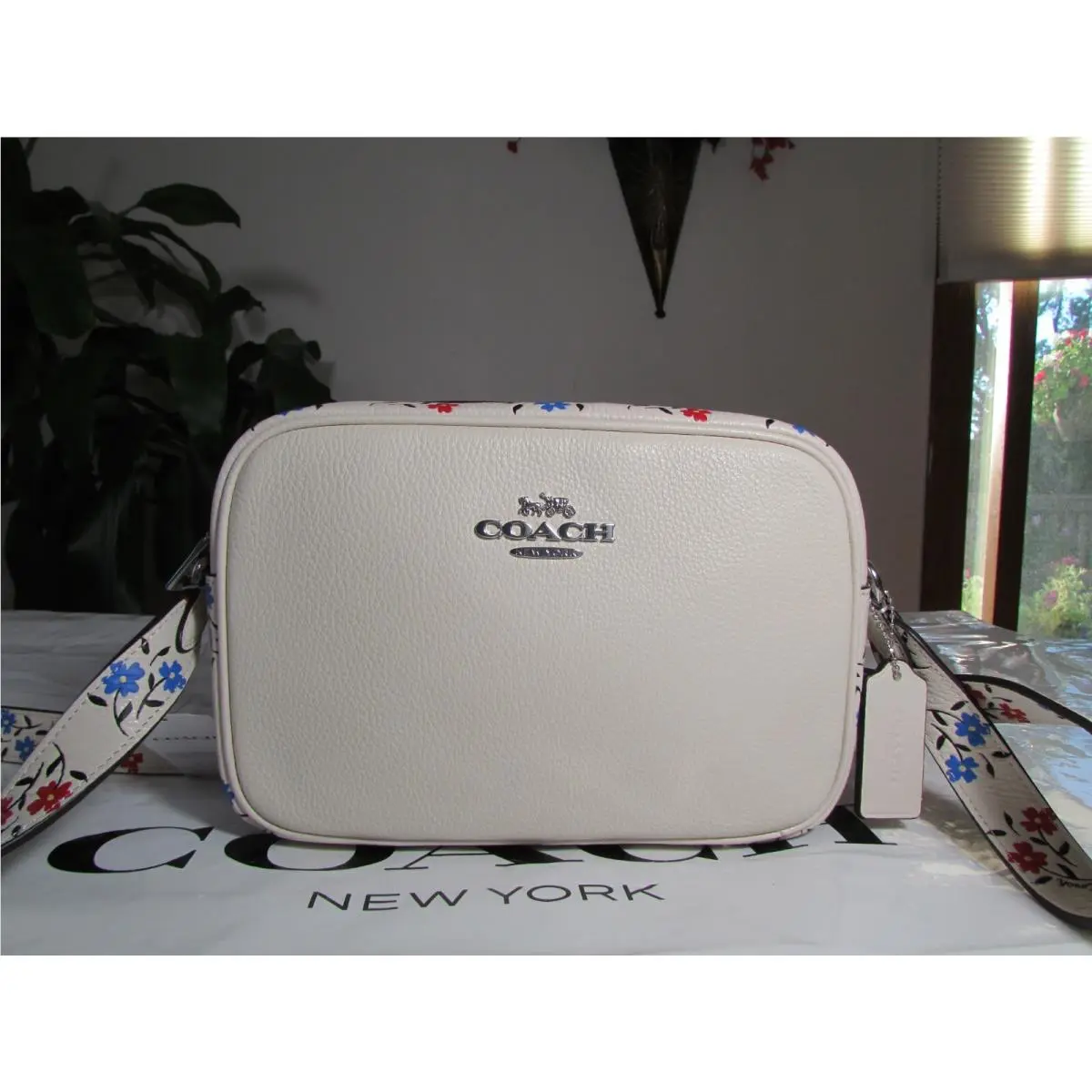 Coach Pebble Leather Jamie Camera Bag with Floral Print CT829 Chalk Multi