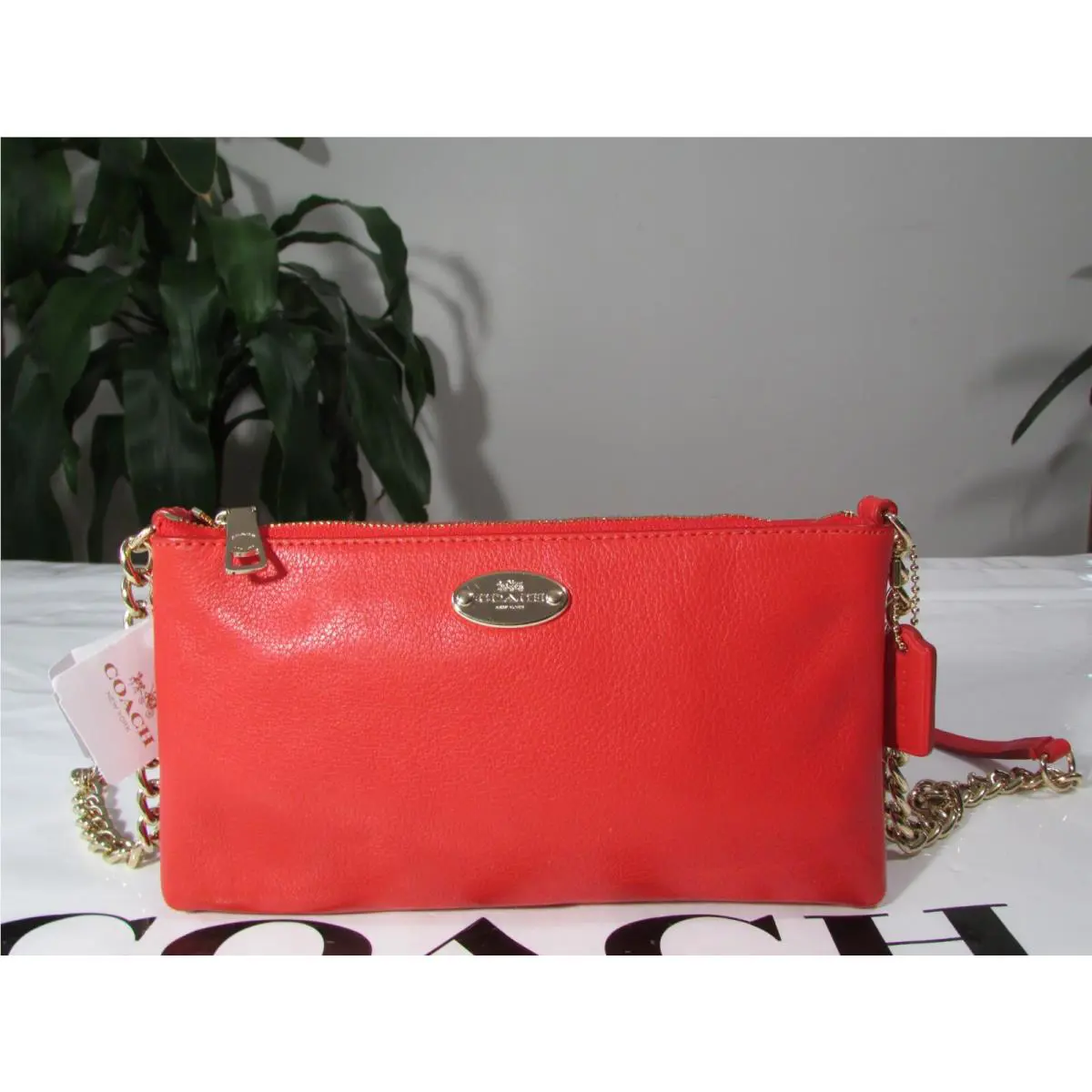 Coach Leather Quinn Chain Crossbody Clutch Bag F52709 Cardinal