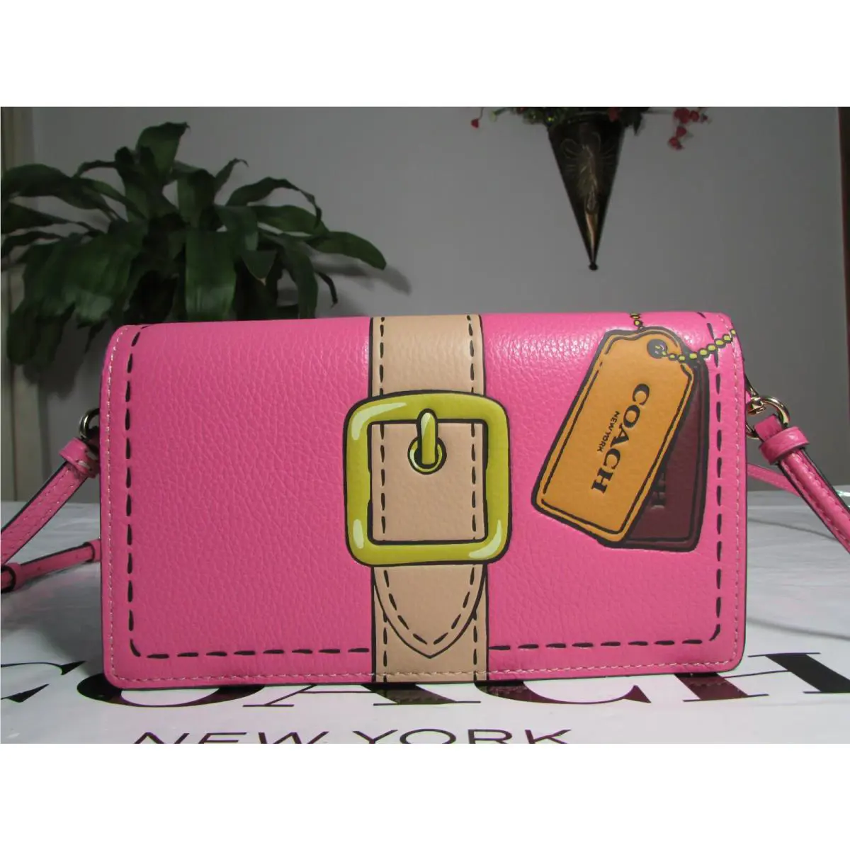 Coach Leather Trompe L`oeil Anna Foldover Clutch Crossbody CH181 Petunia Mul