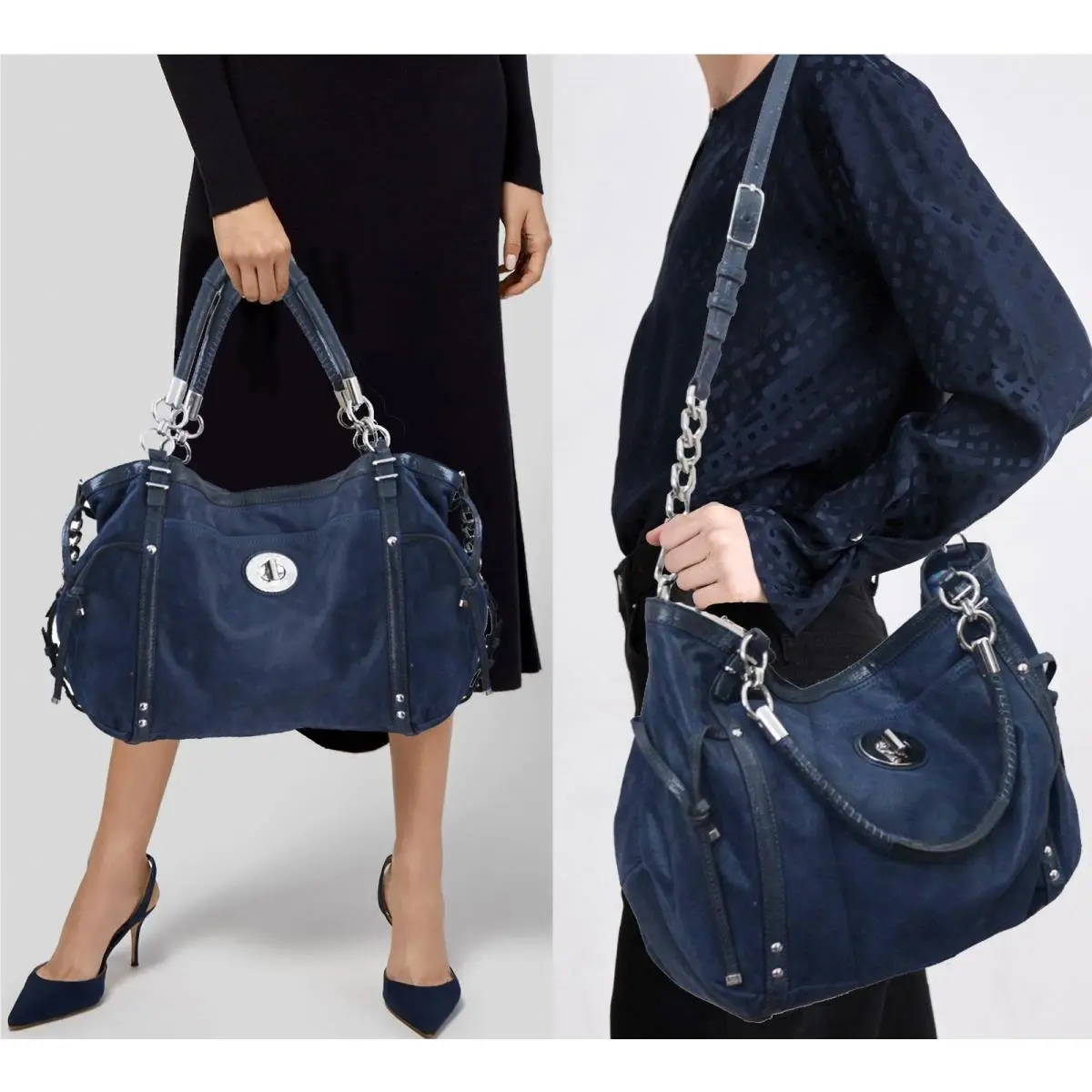 Coach Audrey Pinnacle Navy Blue Leather Crossbody Satchel Shoulder Bag Purse