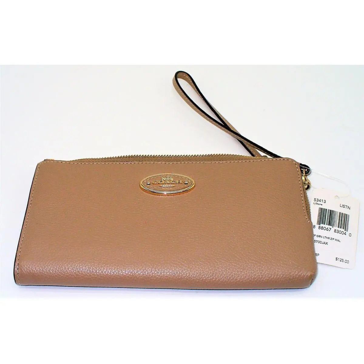 Coach Clutch Wristlet Handbag Purse Zip Around Stone Beige Leather Womens 54313