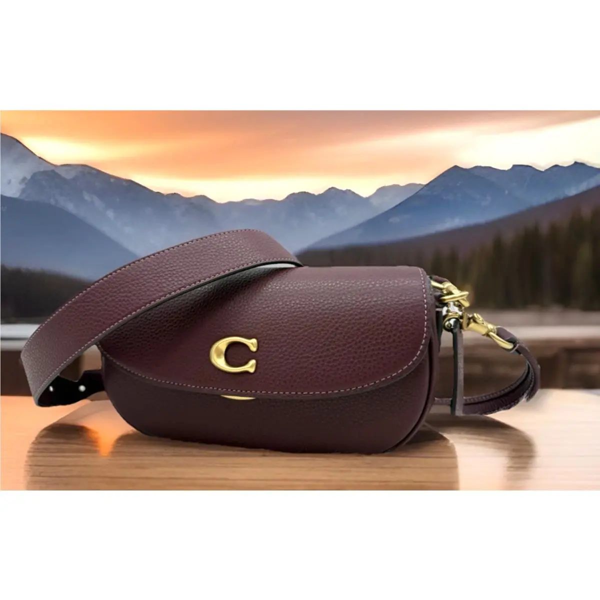 Coach C Logo Pebbled Leather Top Handle Crossbody Bag-merlot