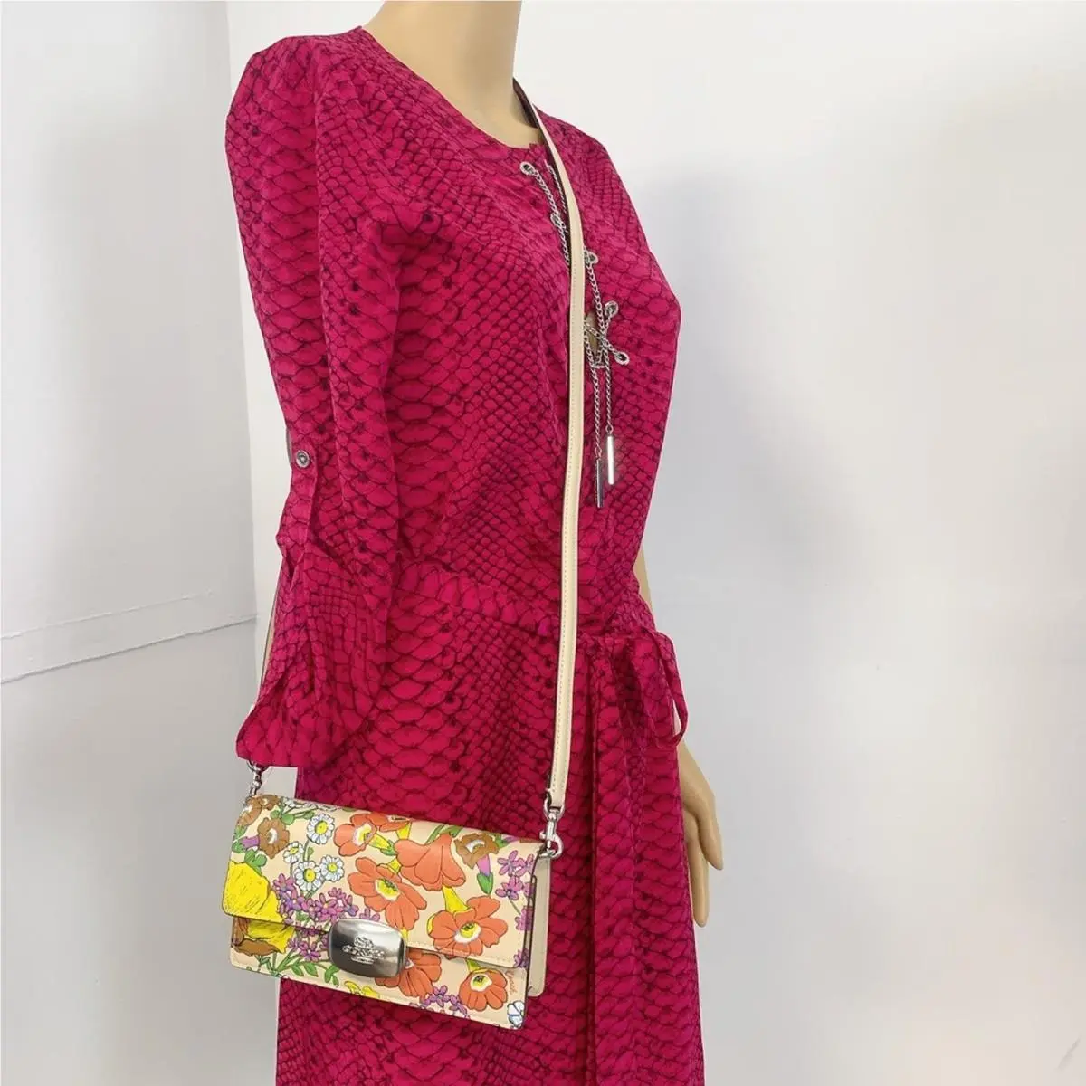 Coach CR183 Eliza Small Flap Crossbody with Floral Print IN Silver Ivory Multi