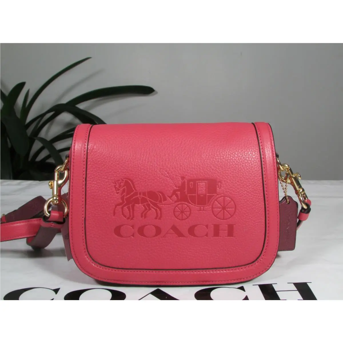 Coach Leather Horse and Carriage Saddle Bag C5776 Bright Violet Multi