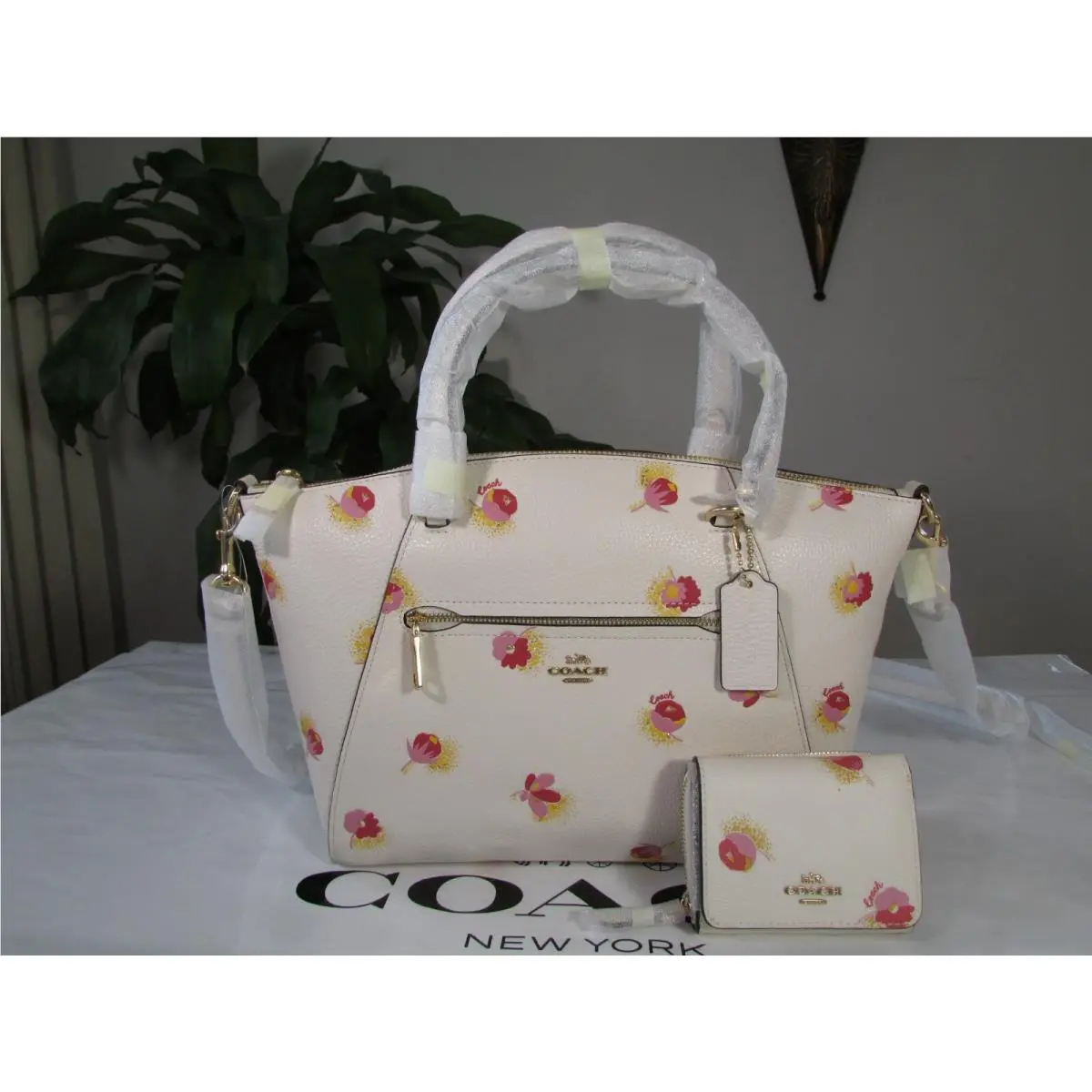 Coach Pebble Leather Prairie Floral Satchel C5838 Wallet C6041 Chalk Multi