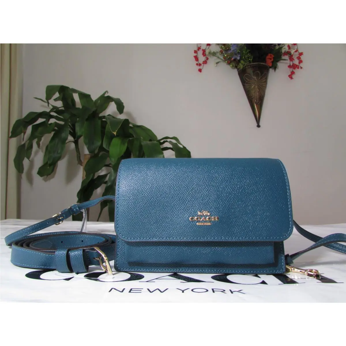 Coach Crossgrain Leather Foldover Belt or Crossbody Bag 6959 Teal Link