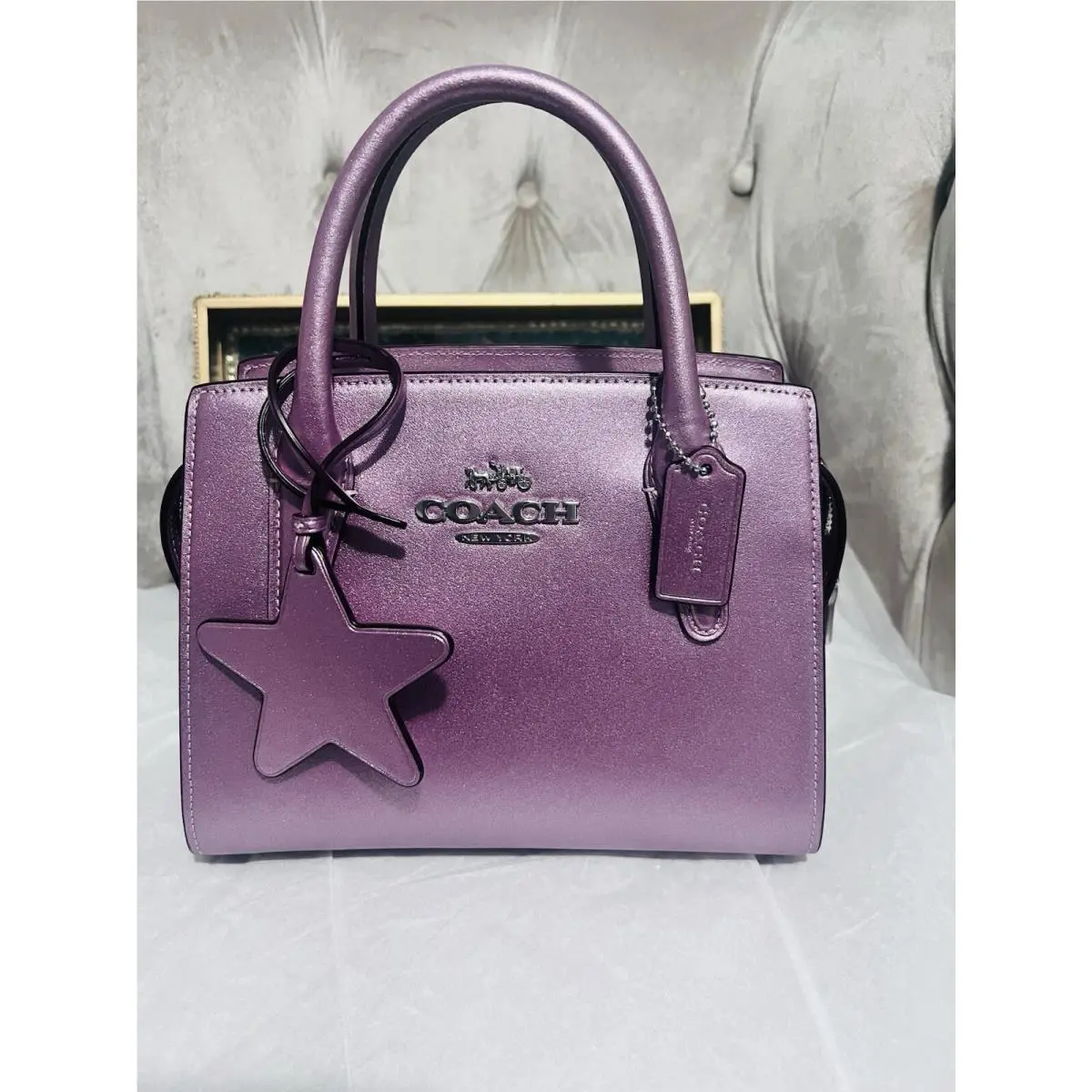 Coach Andrea Carryall Bag Handbag Star Charm Metallic Pink CW024 Rose Purse