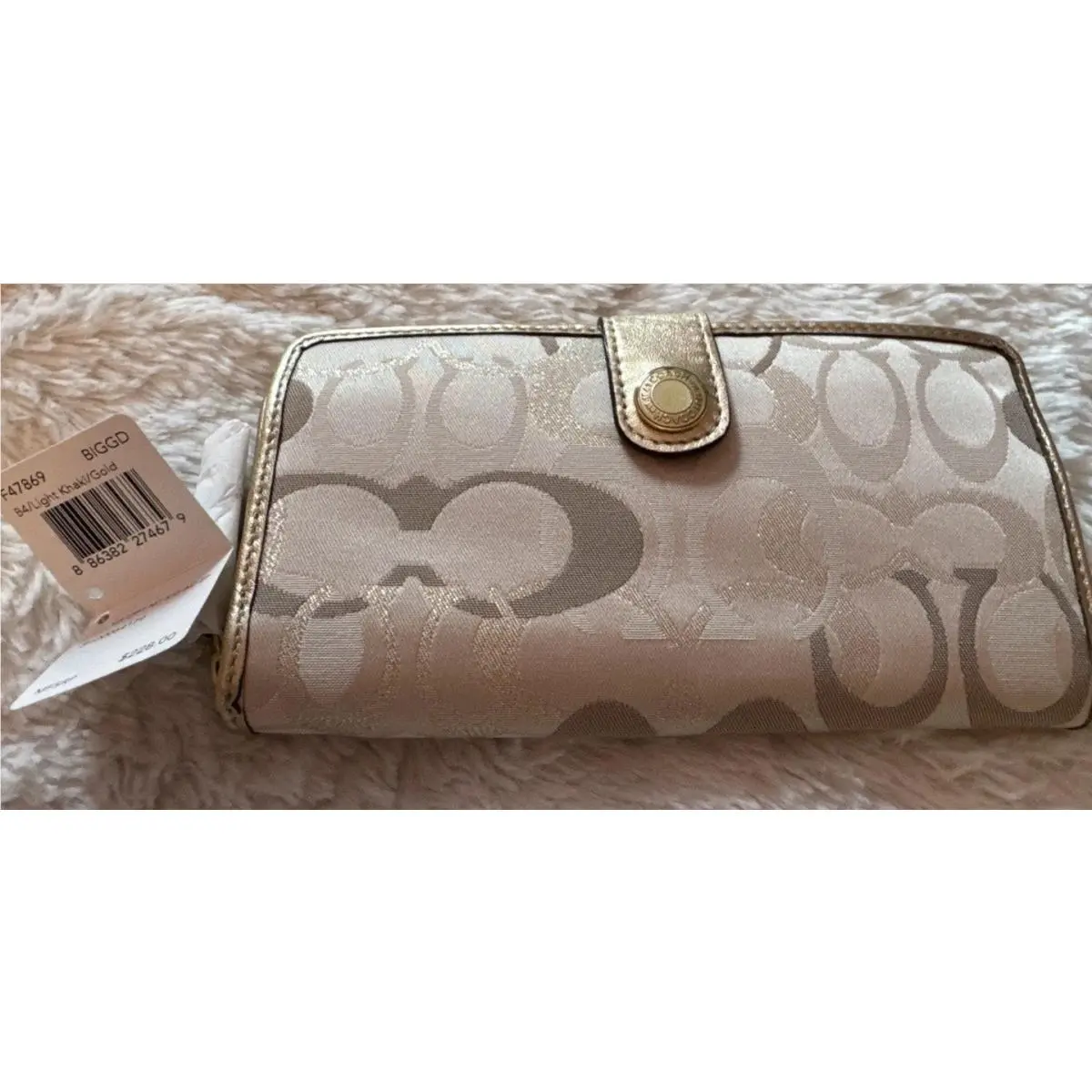 Coach Signature Zip Around Wallet- Light Khaki Gold