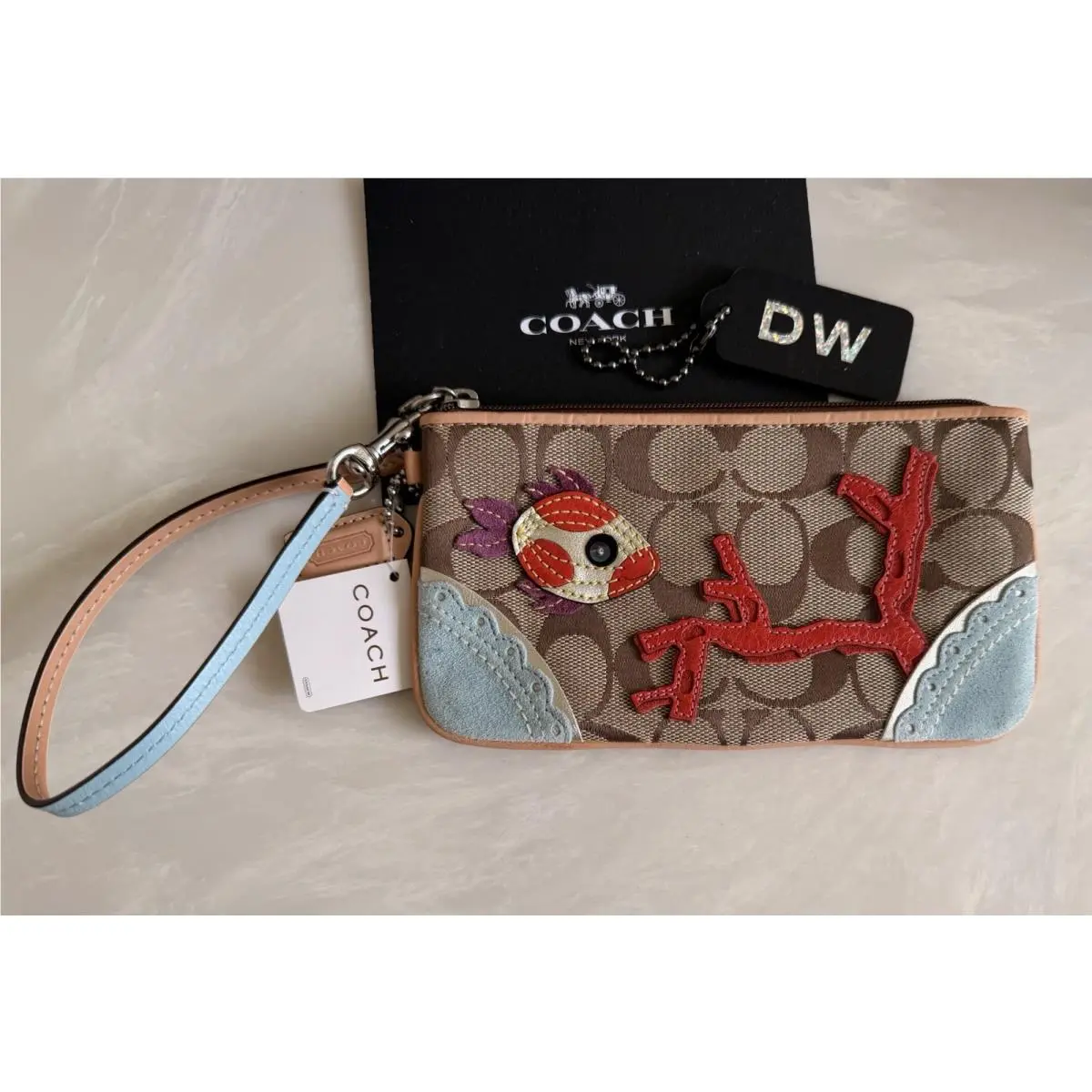 Coach Signature / Suede Multicolor Appliqué Fish Wristlet 6963