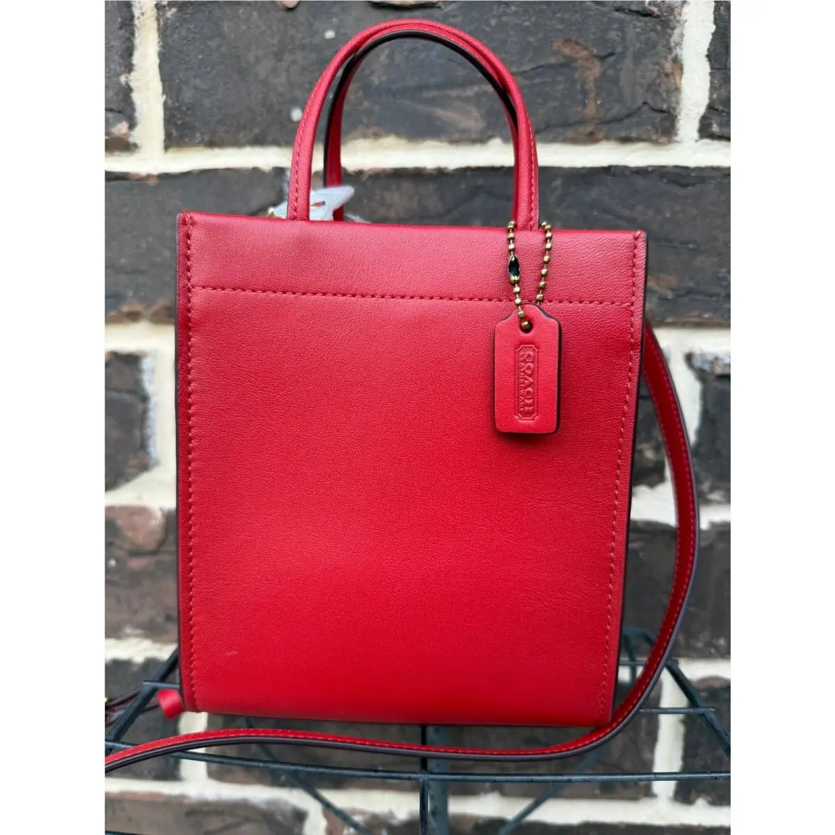 Coach Glovetanned Leather Mini Cashin Tote Crossbody Sport Red C4828