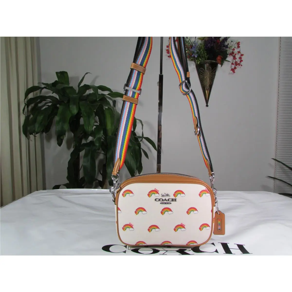 Mini Jamie Camera Bag with Rainbow Print CJ647 Chalk Multi by Coach