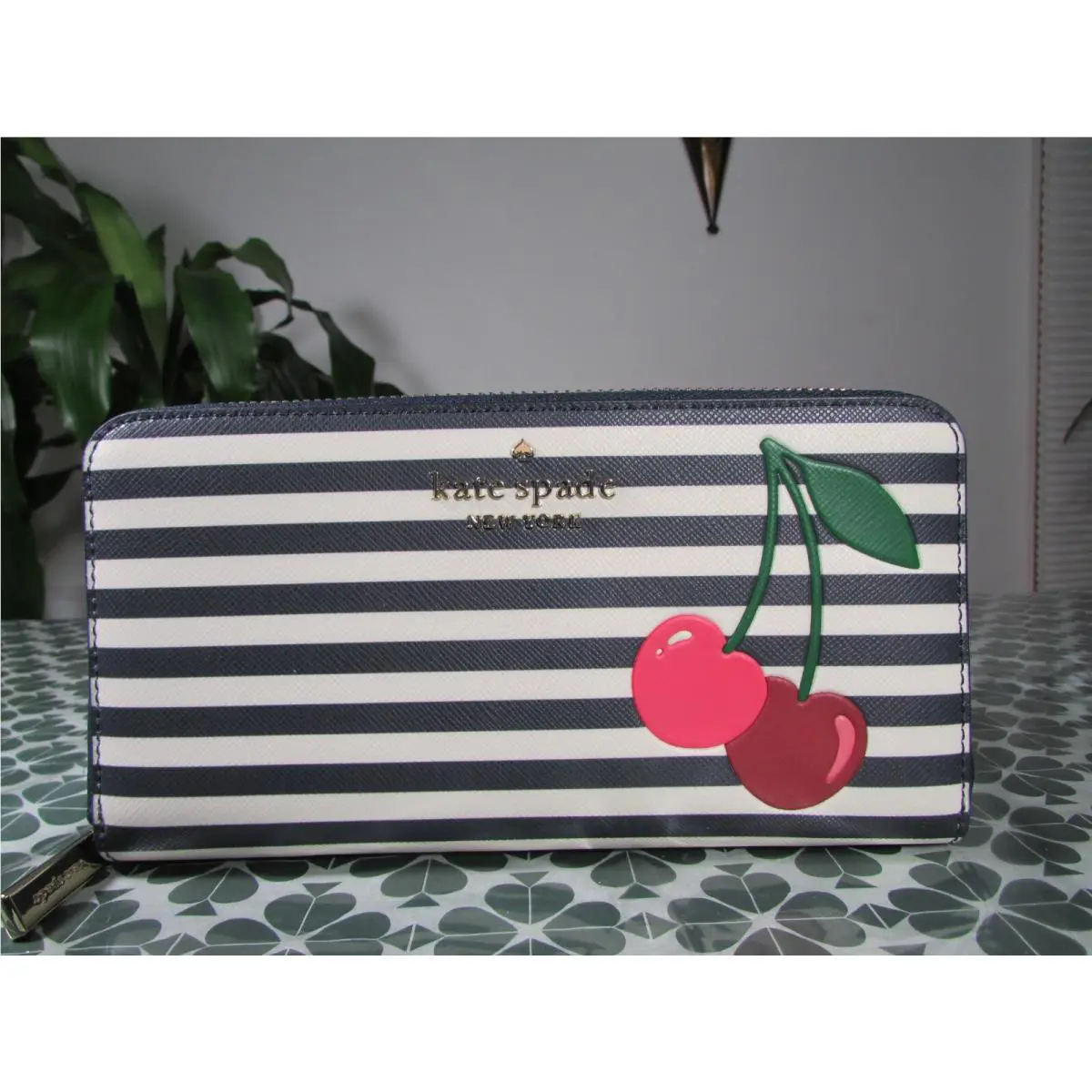 Kate Spade Bing Cherry Blue Large Continental Wallet K6144 Blue Multi