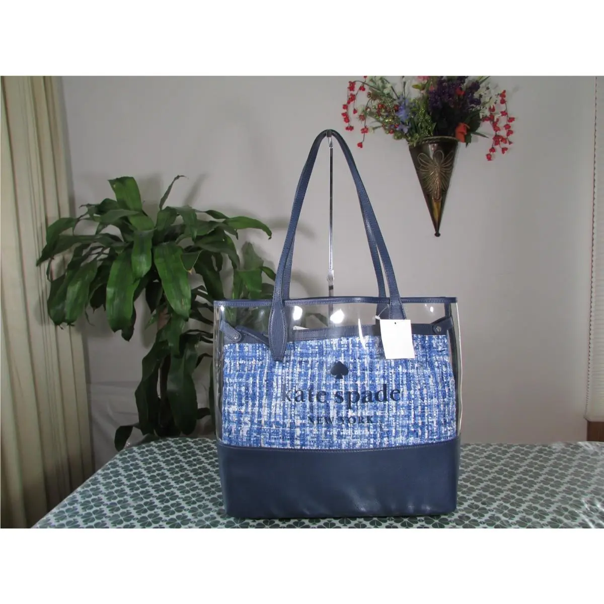 Kate Spade See Through Tweed Large Triple Compartment Tote Blue WKRU6401