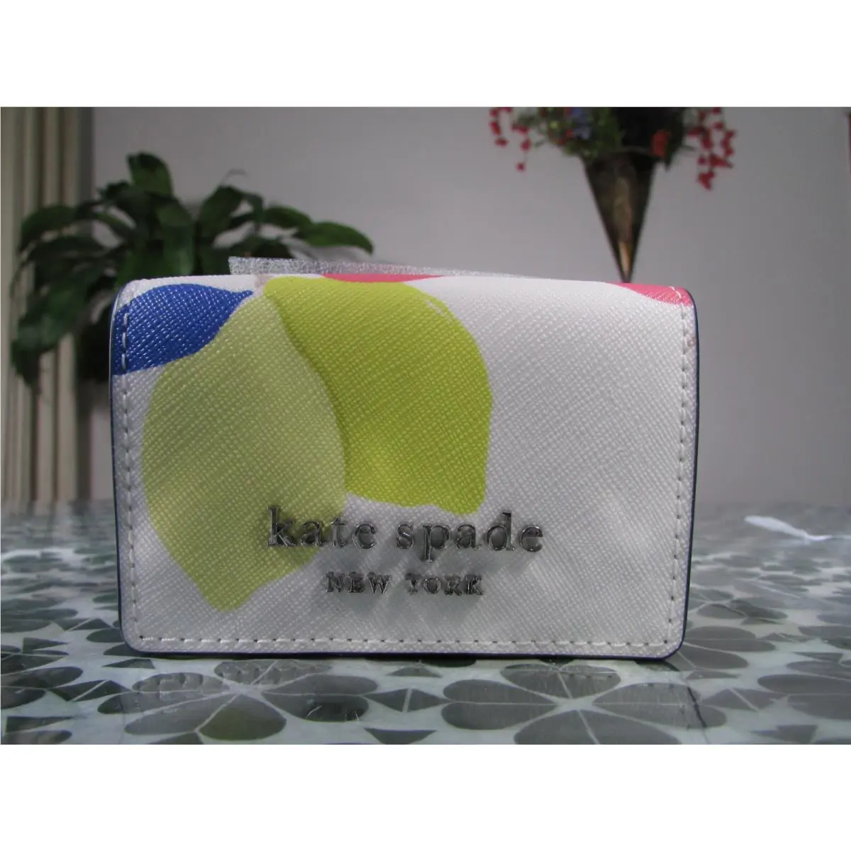 Kate Spade Cameron Lemon Zip Micor Triple Fold Wallet WLUR6198 White Multi