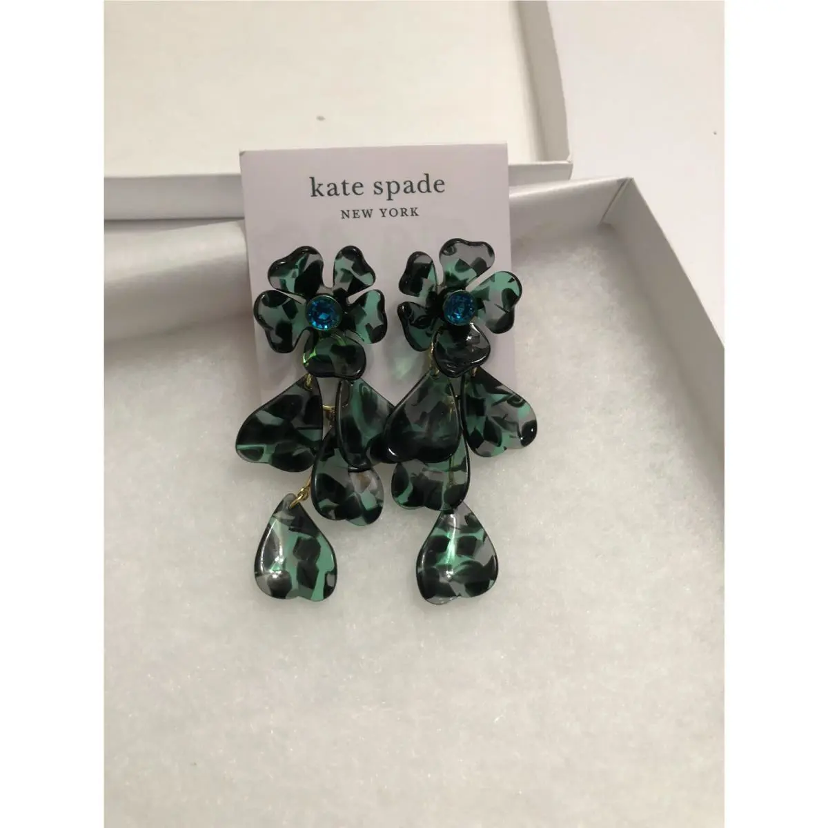 Kate Spade Statement Flower/earring Green Multi Petal Pushers Goldplated/cz