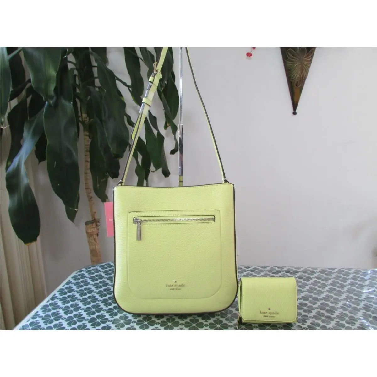 Kate Spade Leather Leila Top Zip Crossbody Bag Trifold Wallet Frsty Lime