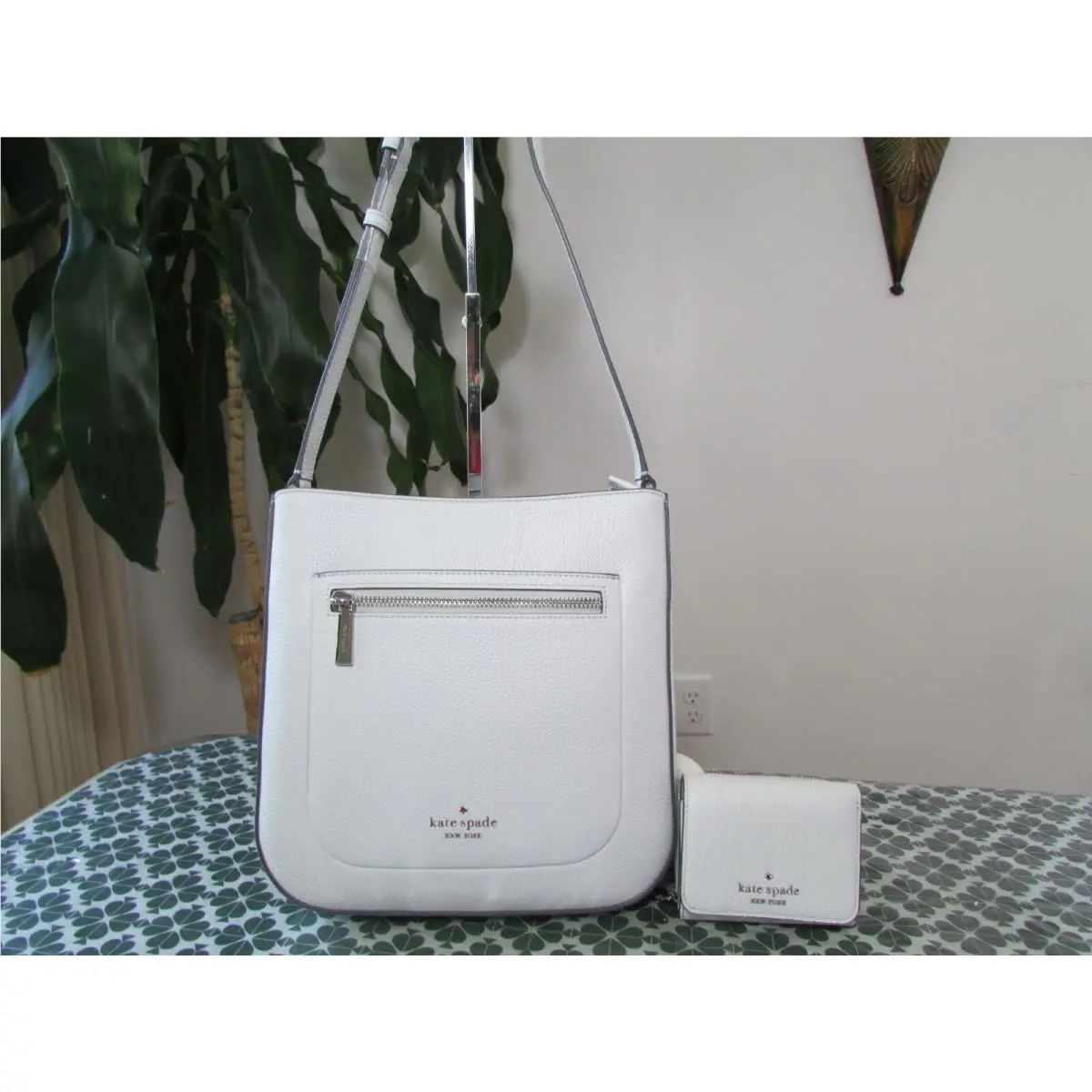 Kate Spade Leather Leila Top Zip Crossbody Bag Trifold Wallet Moonlight