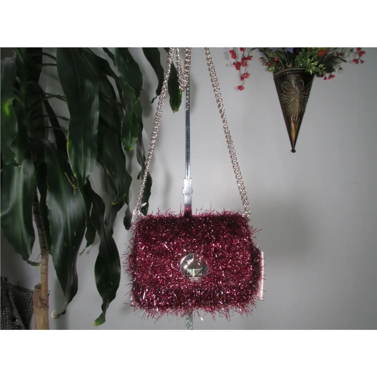 Kate Spade Natalia Tinsel Micro Turnlock Convertible Belt Crossbody Cherry