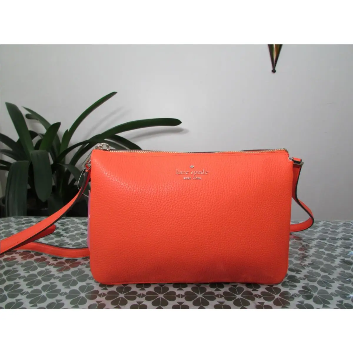 Kate Spade Pebble Leather Leila Triple Gusset Crossbody Bag Coral Buds