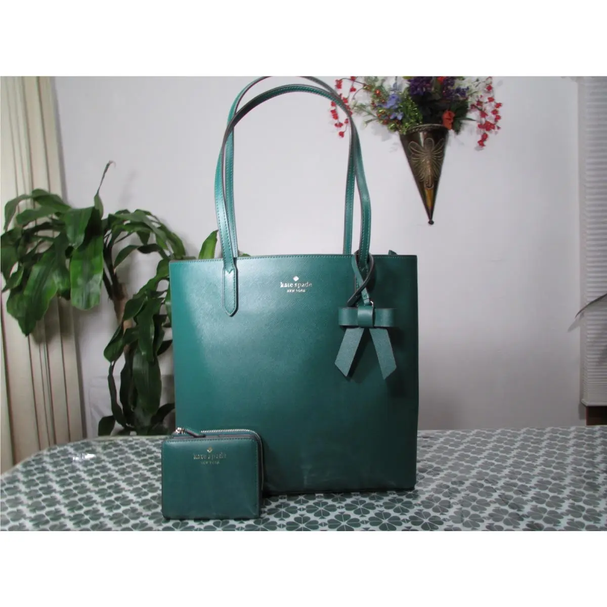 Kate Spade Saffiano Pvc Tote K5797 Wallet K4806 Deep Jade