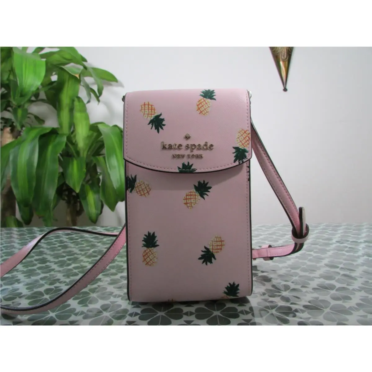 Kate Spade Staci Pineapple Printed Flap Phone Crossbody Pink Multi