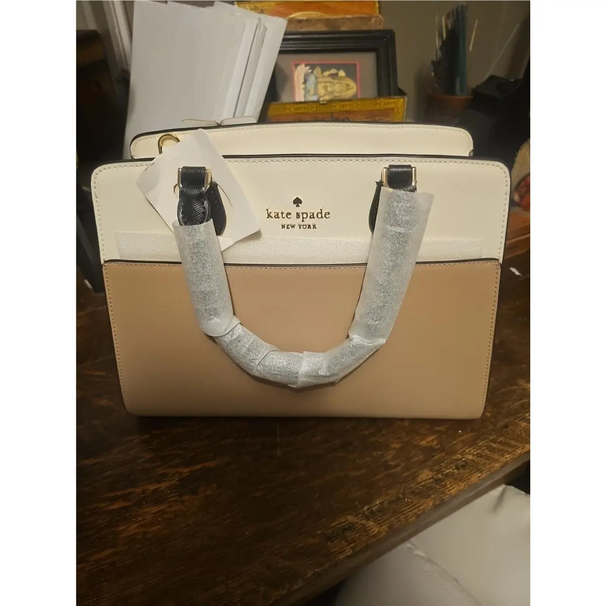 Madison Beige / Ivory White Small Satchel Bag Leather KC621 by Kate Spade