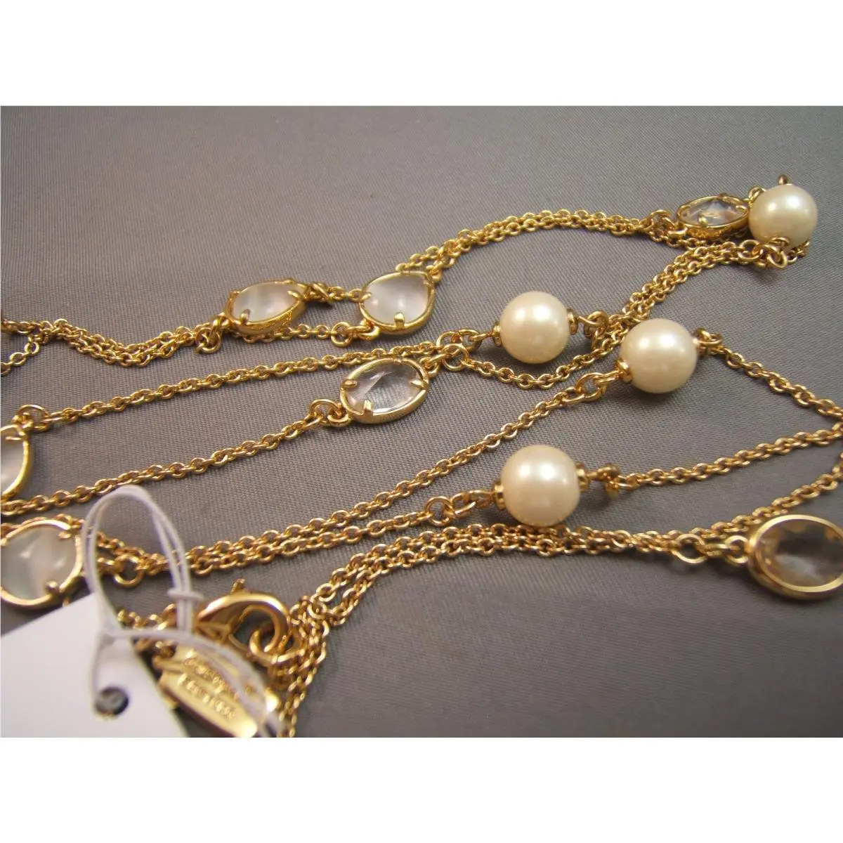 Kate Spade Gold Tone Pearl Moonstone Rhinestone Necklace Stack Attack