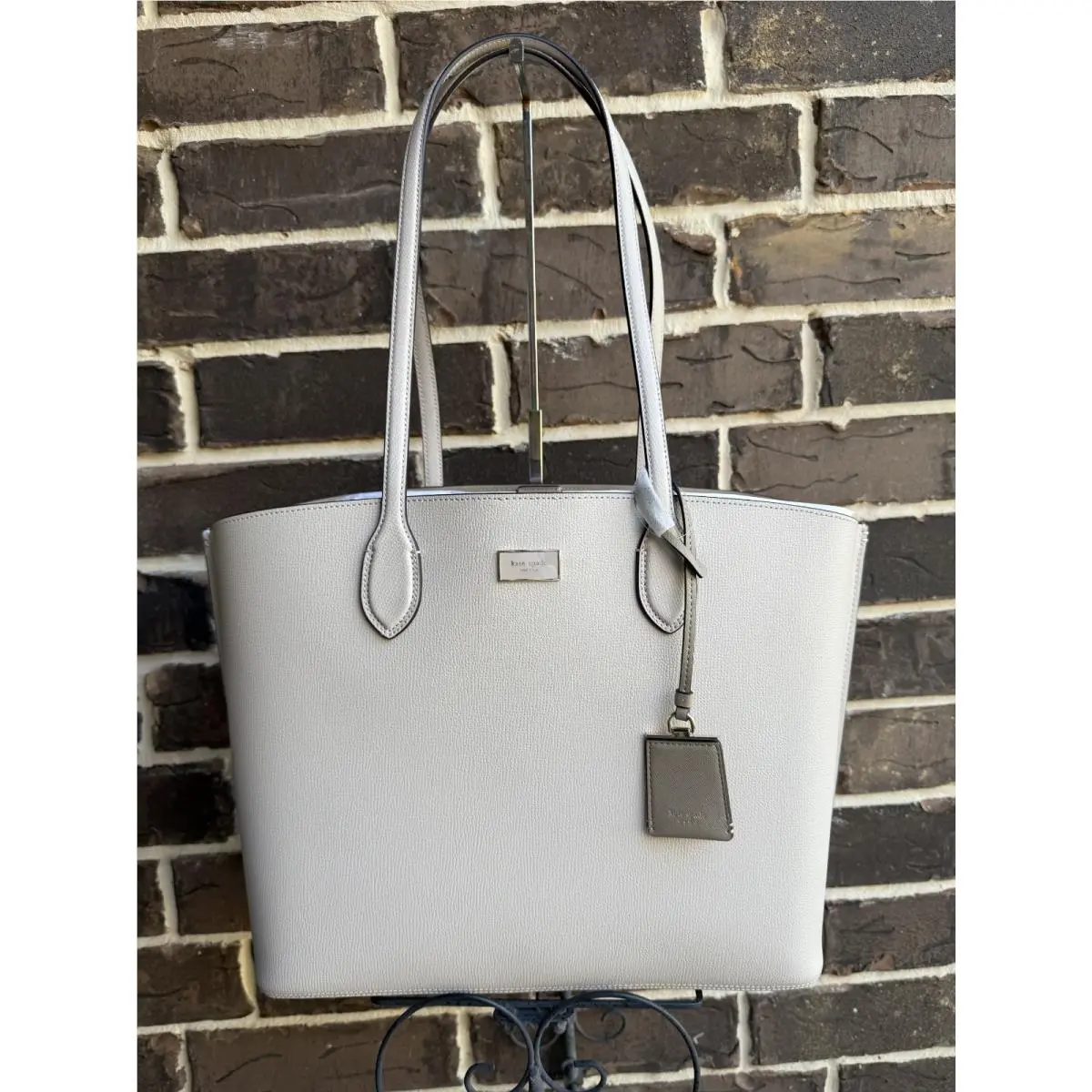 Kate Spade NY Suite Large Work Tote Quartz Pebble Light Grey Leather Laptop