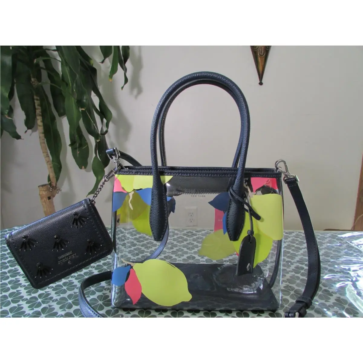 Kate Spade Eva Lemon Zest See Through Small Top Zip Satchel Card Wallet