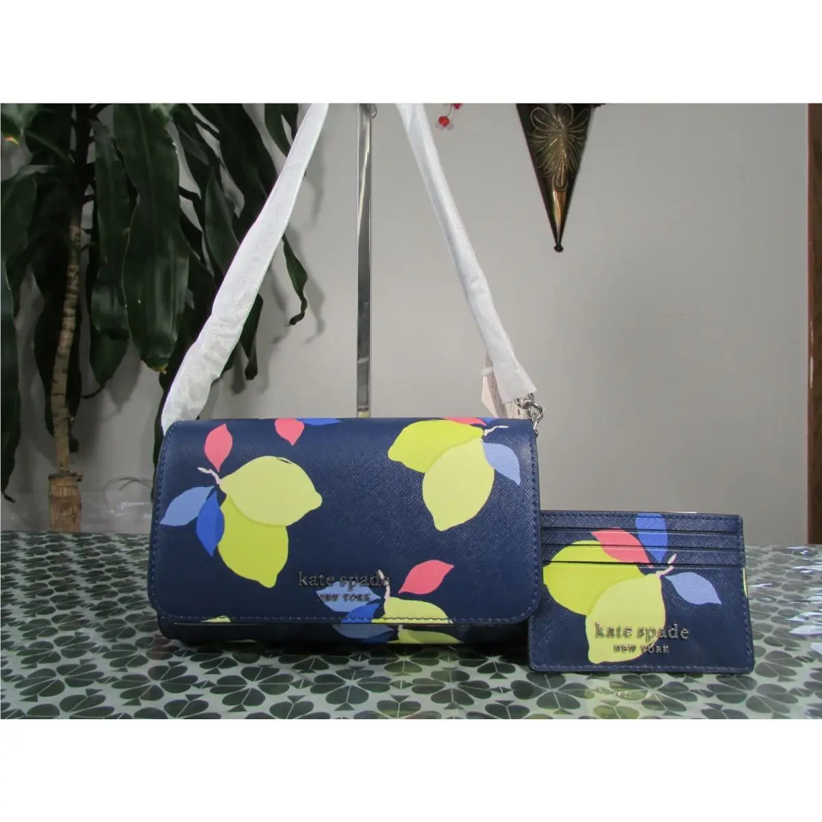 Kate Spade Saffiano Cameron Lemon Zest Small Flap Crossbody Card Case Blue