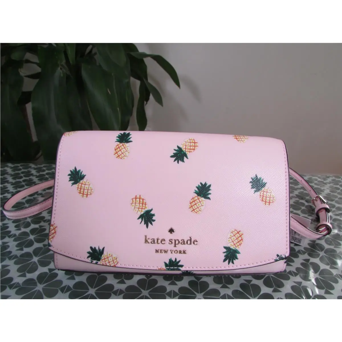 Kate Spade Staci Pinneapple Printed Small Crossbody Bag K7219 Pink Multi