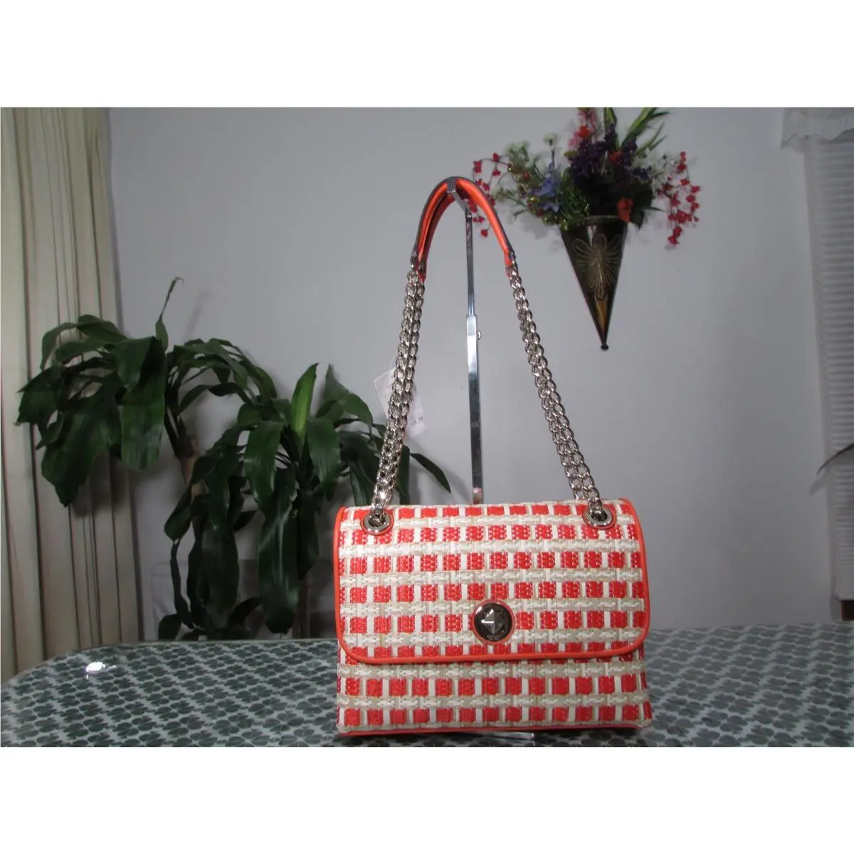 Kate Spade Natalia Straw Medium Flap Shoulder Bag Multicolor