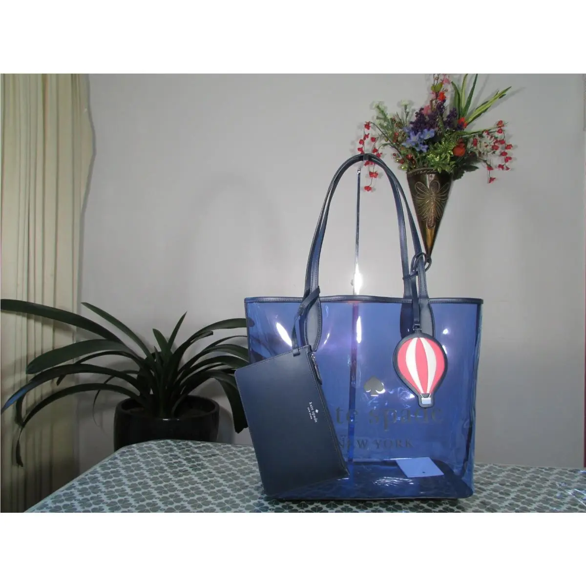 Kate Spade See Through Up Away Hot Air Balloon Large Tote Deep Cornflower