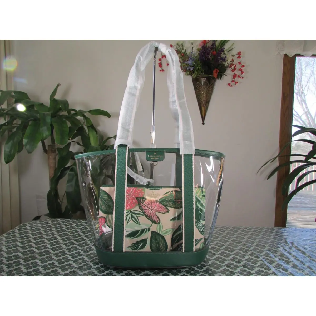 Kate Spade Pvc Clare See Through Fern Foliage Tote KH451 Green Multi