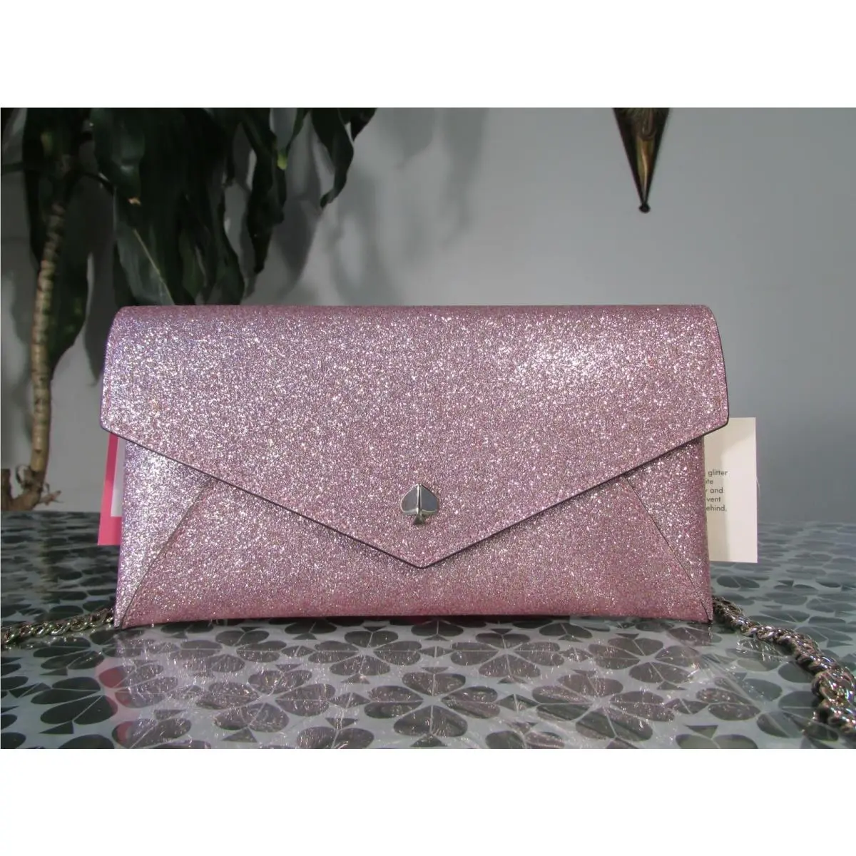 Kate Spade Burgess Court Glitter Chain Crossbody Clutch Rose Gold