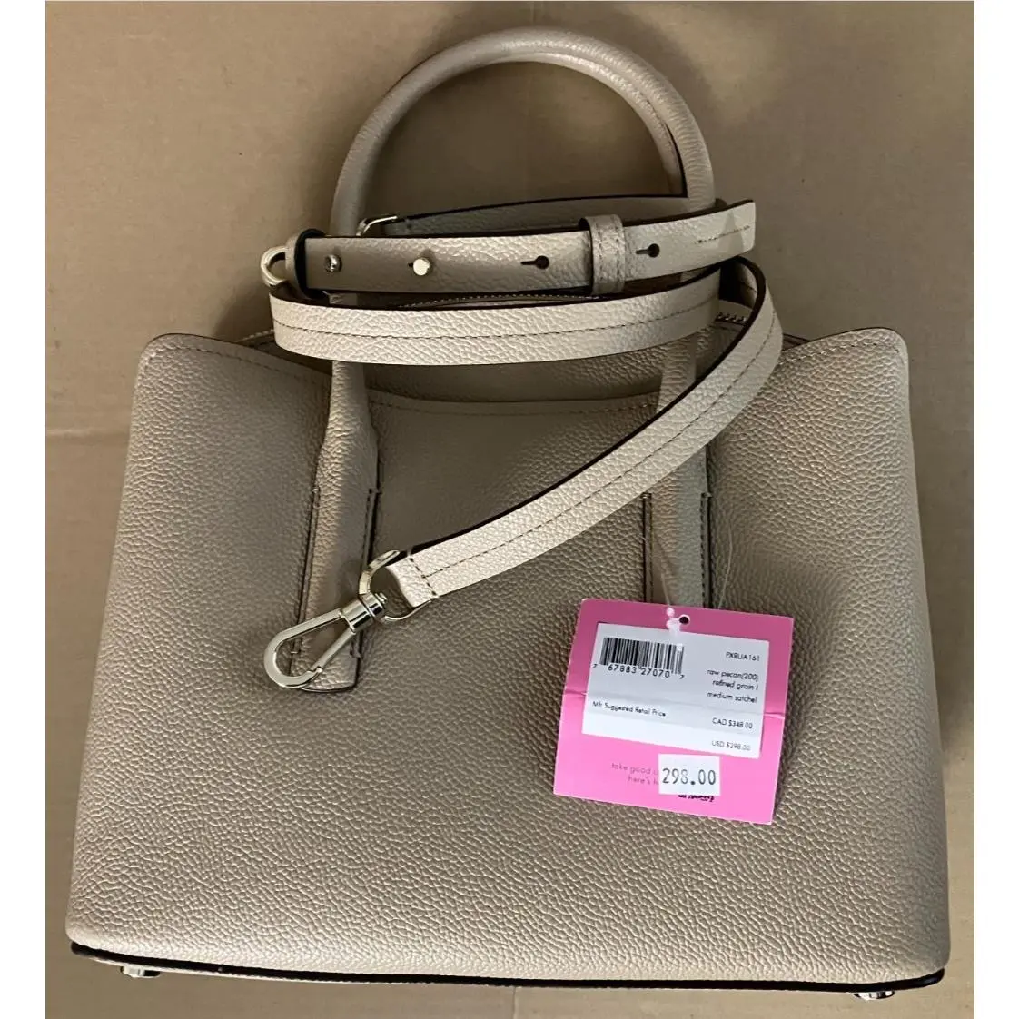 Kate Spade Margaux Beige Leather Large Satchel Bag Raw Pecan PXRUA161 Purse