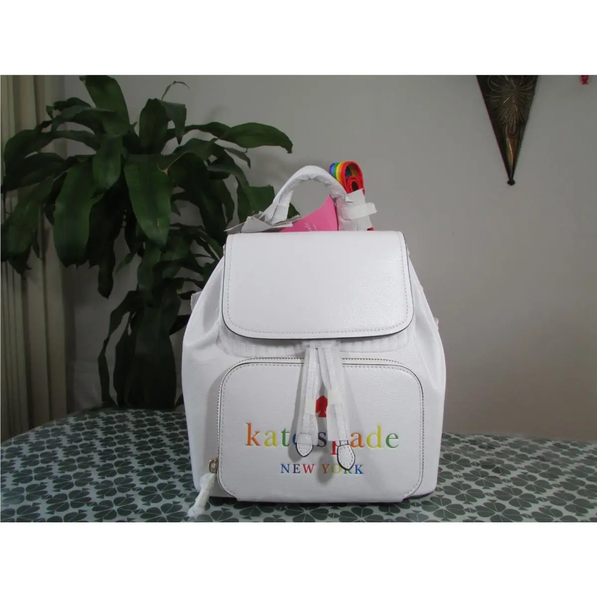 Kate Spade Leather Pride Flap Backpack K7292 White Dove