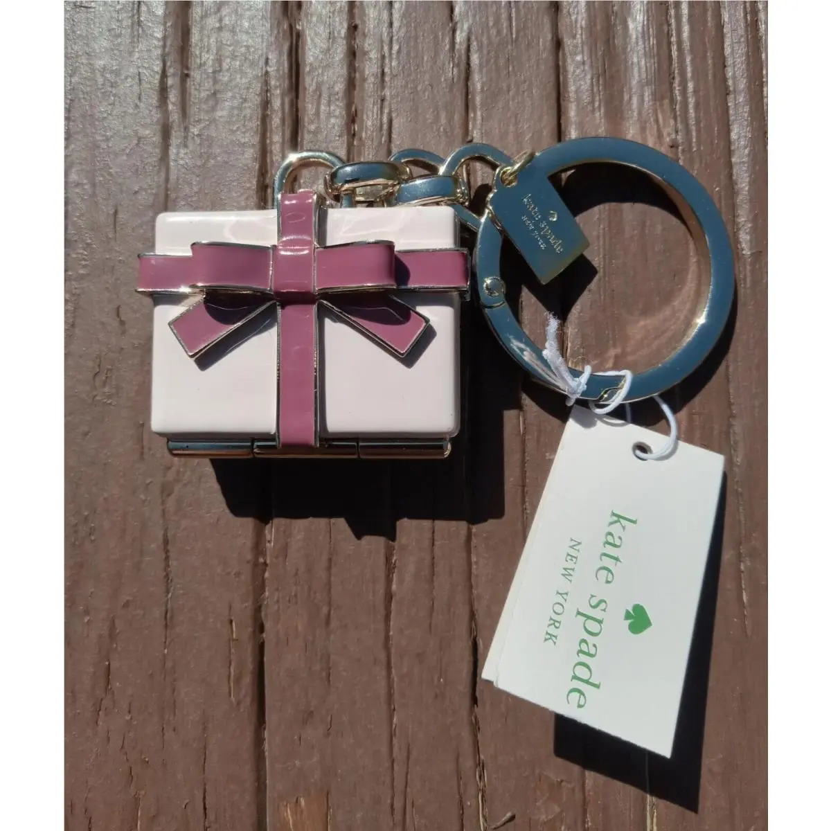 Kate Spade Wrapping Party 12k Gold Plated Enamel Keychain Key Ring Bag Charm