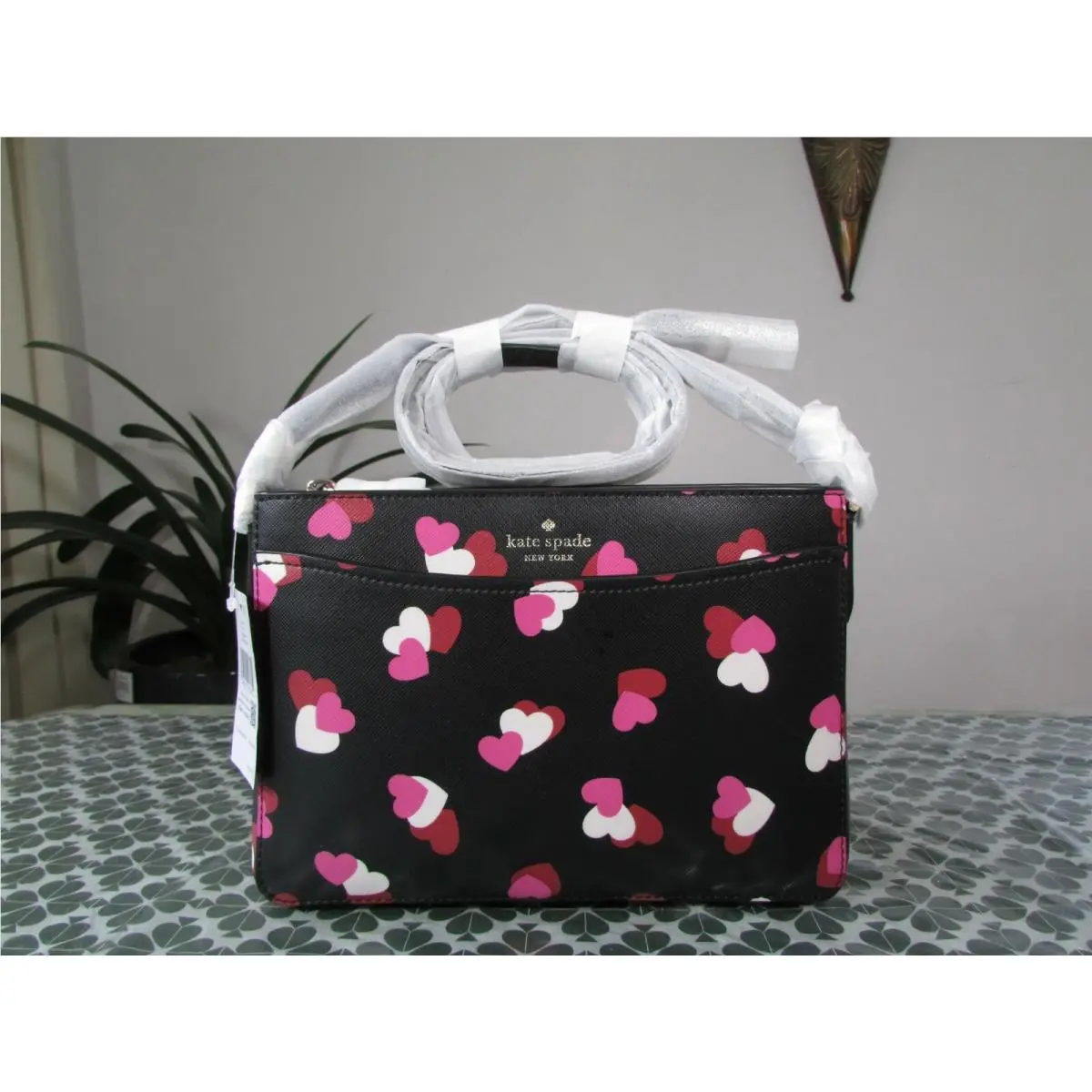 Kate Spade Saffiano Pvc Flutter Hearts Rory Crossbody Bag Black Multi
