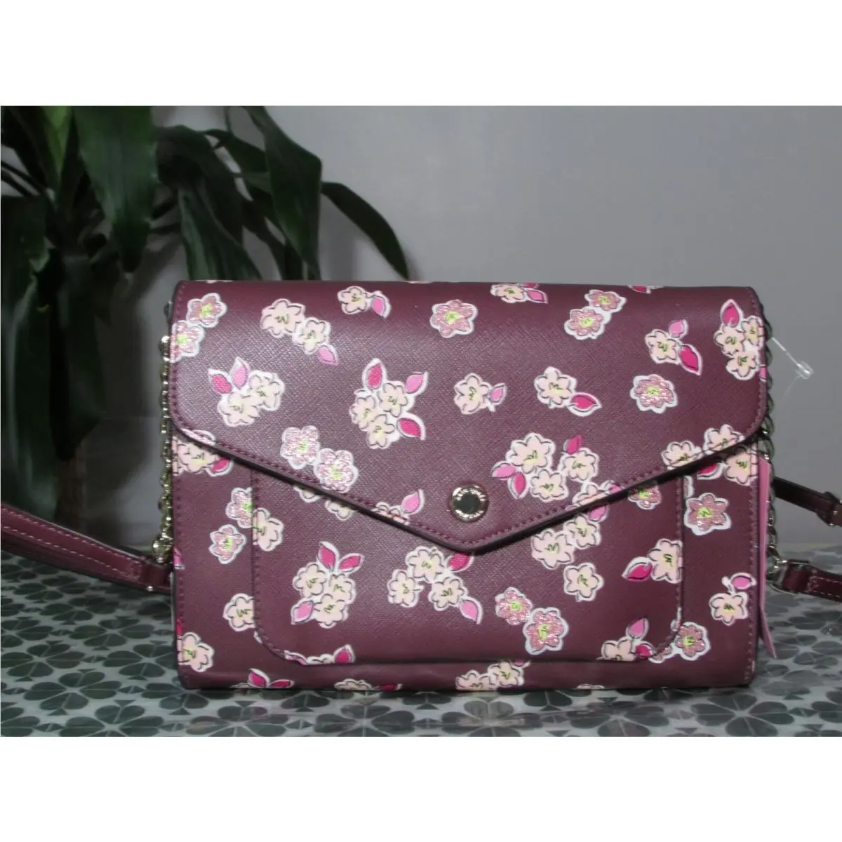 Kate Spade Tinsel Frosted Floral Flap Crossbody K9341 Deep Berry Multi