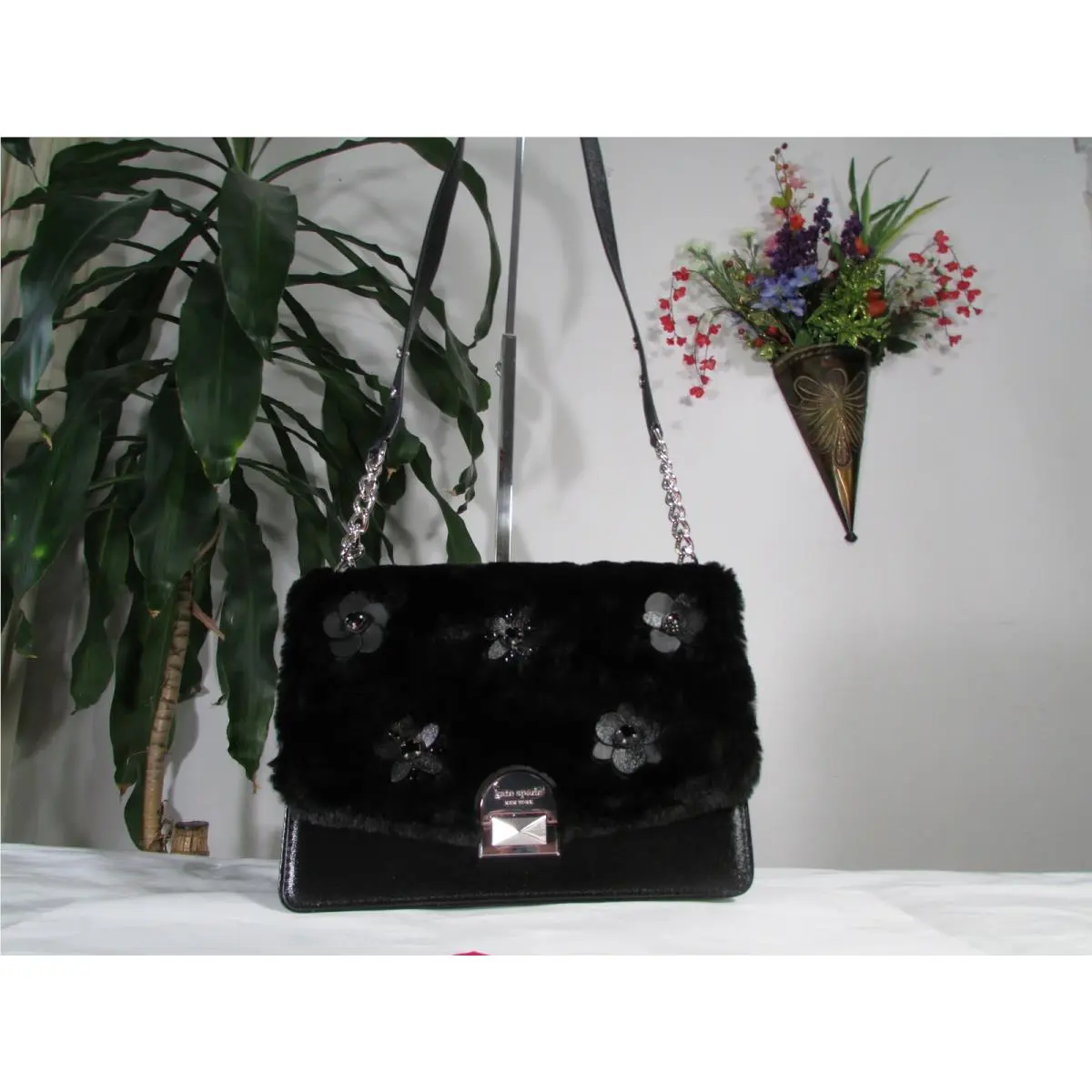 Kate Spade Neve Shrlng Embossed MD Convertible Flap Shoulder Black