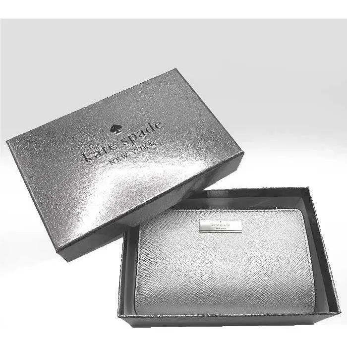 Kate Spade Kenzie Boxed Medium Compact Bifold Metallic Silver Wallet KJ021