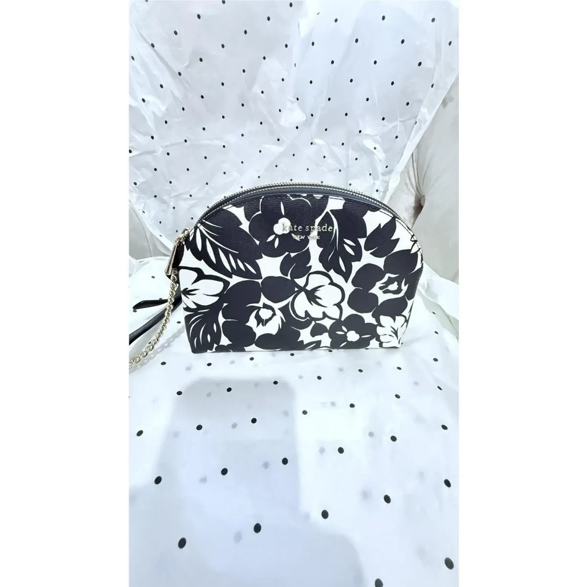 Kate Spade New York Leather Double Zip Dome Crossbody Bag Tropical Foliage Black