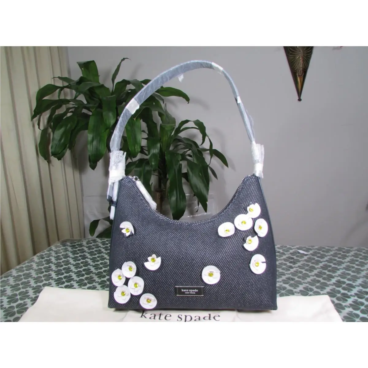 Kate Spade Sam Icon Floral Embellished Denim Small Shoulder Bag KB130 Indigo
