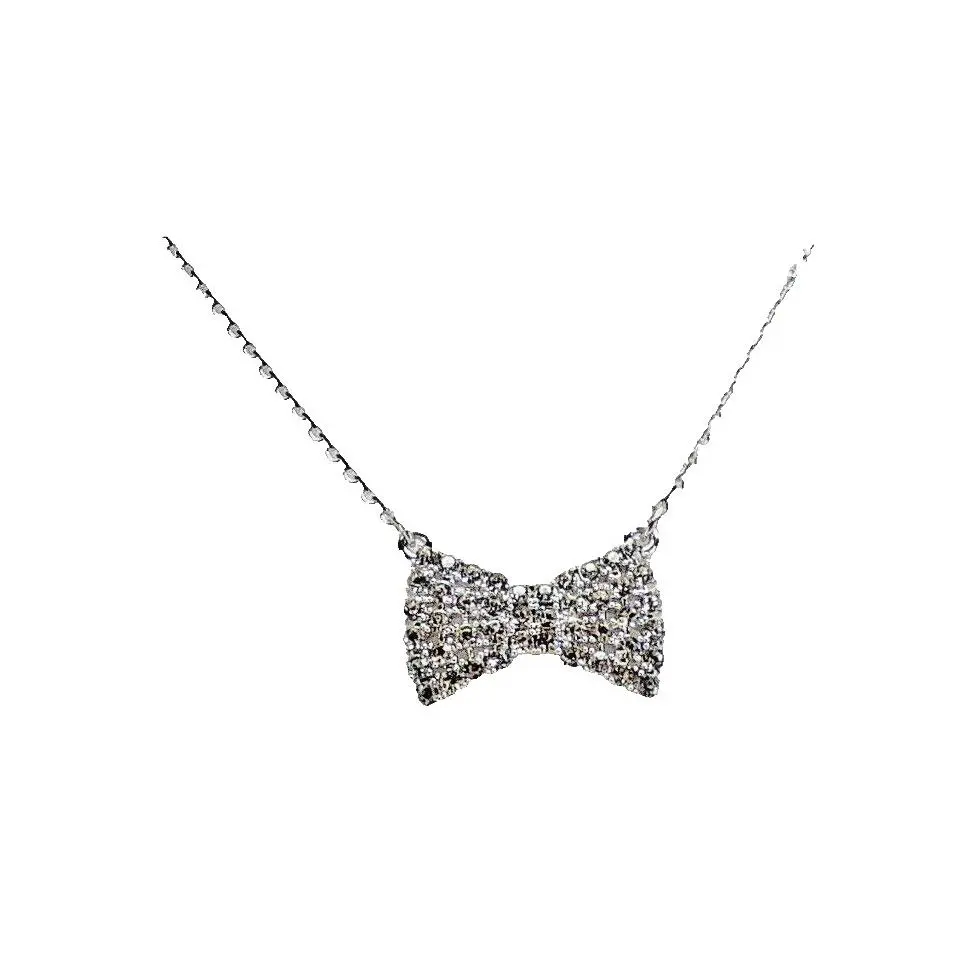 Kate Spade New York Sparkling Bow Pendant Necklace Silvertone New