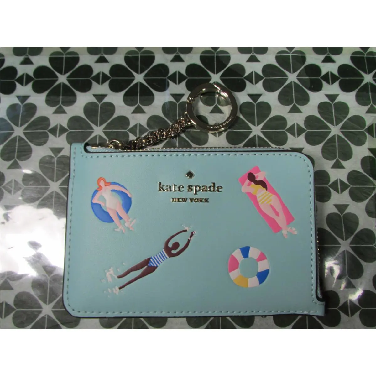 Kate Spade Leather Medium I-zip Key Card Holder K7200 Poolside Multi