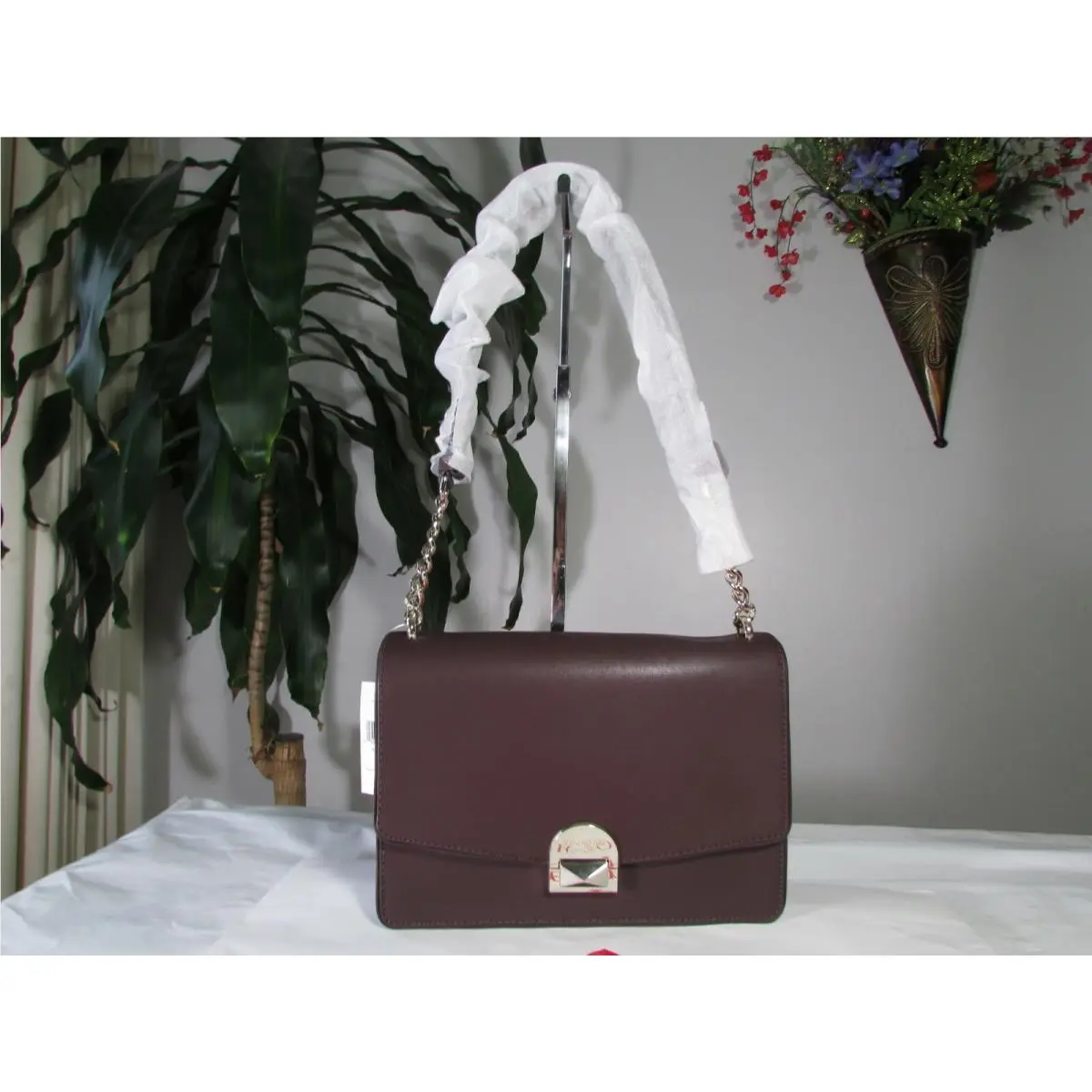 Kate Spade Leather Neve MD Convertible Flap Shoulder Bag Chocolate Cherry